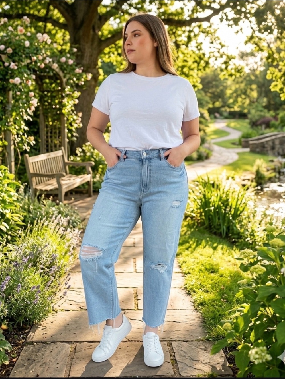 Time and Tru Women’s Light Blue Distressed Boyfriend Jeans
